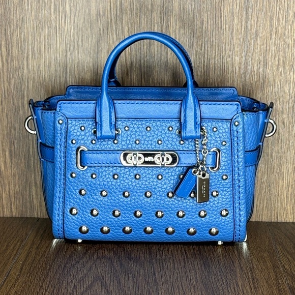 Coach Handbags - Coach Swagger 15 Lapis Blue Ombre Rivet Studded Pebble Leather Mini Satchel